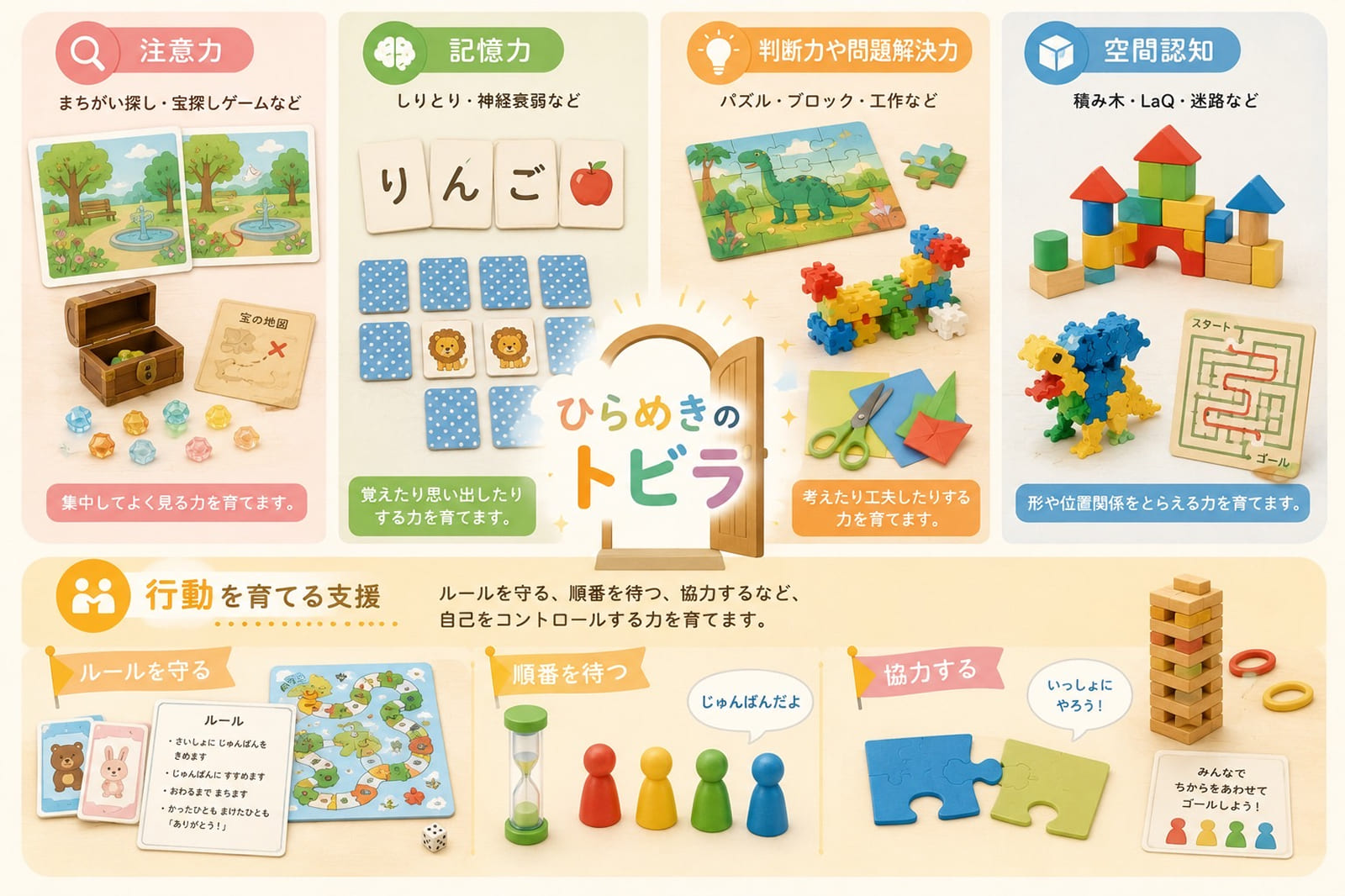 注意力・記憶力・判断力などを育てます。
